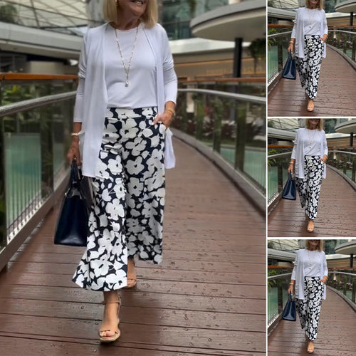 Damen Weite Culotte-Hose mit floralem Muster und elastischem Bund Heidi-Mode