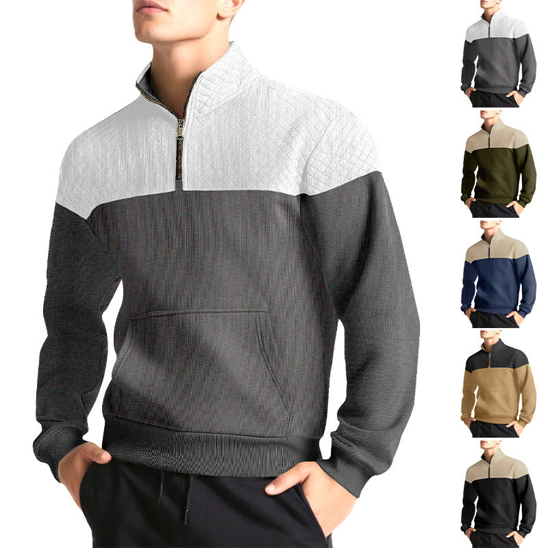 Herren nan Halbzip-Sweatshirt mit gesteppter Schulterpartie Kängurutasche und gerippten Bündchen EB