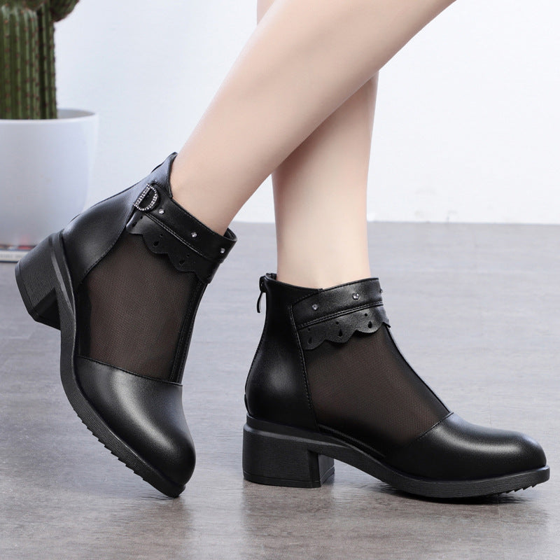 Damen Stiefeletten mit transparentem Netz-Einsatz und modischem Schmuckdetail EB