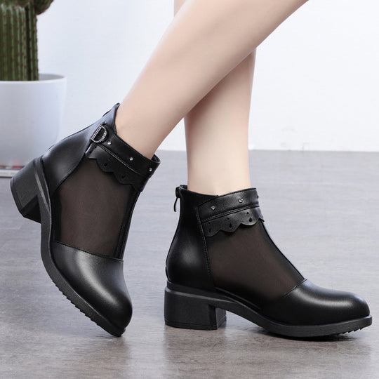 Damen Stiefeletten mit transparentem Netz-Einsatz und modischem Schmuckdetail EB