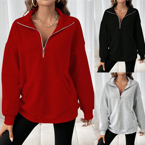 Damen Sweatshirt mit halbem Reißverschluss und lässigem Schnitt EB