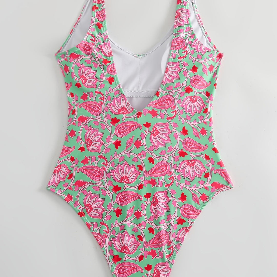 Damen Einteiliger Badeanzug mit floralem Design und modischen Trägern EB