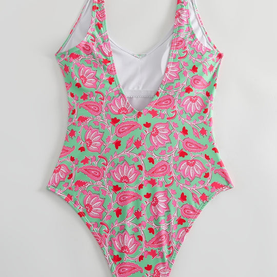 Damen Einteiliger Badeanzug mit floralem Design und modischen Trägern EB