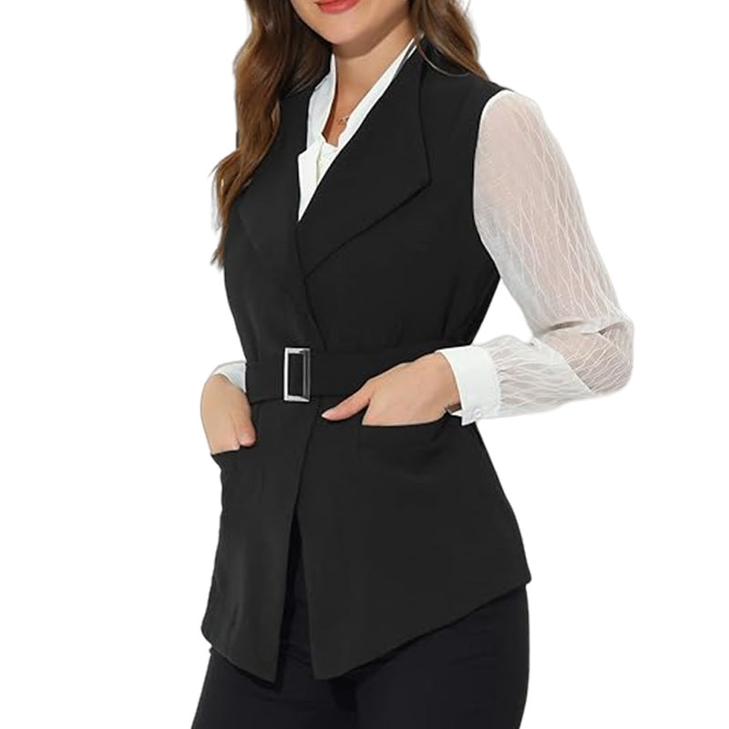 Damen eleganter taillierter Weste mit schicker Gürtelakzent EB