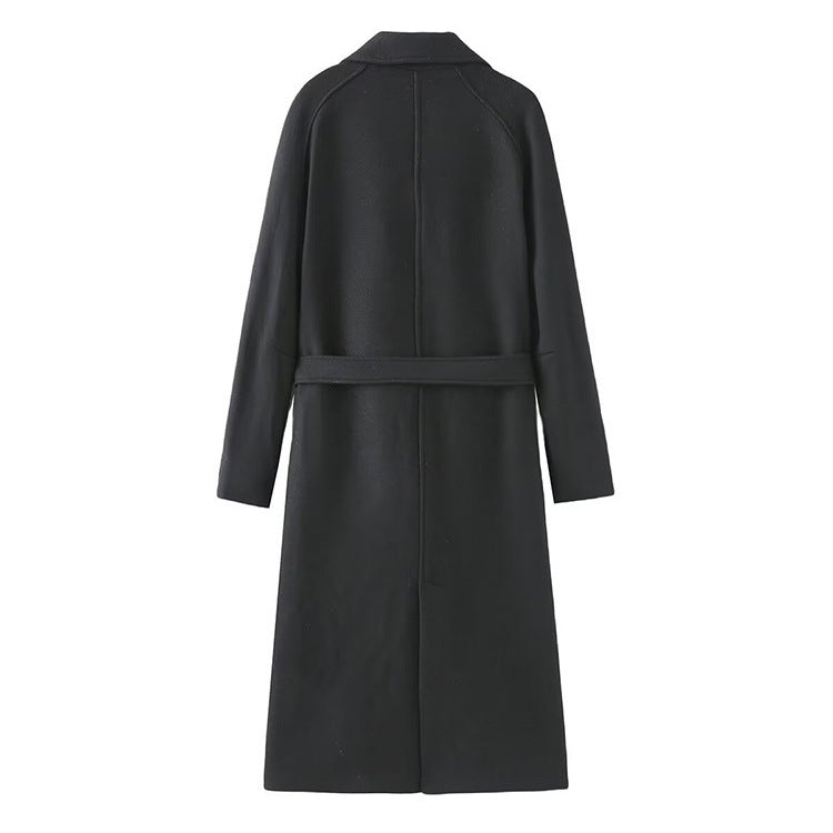 Damen modischer Oversized-Mantel mit Gürtel und Taschen EB