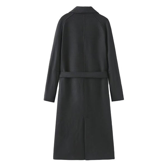 Damen modischer Oversized-Mantel mit Gürtel und Taschen EB