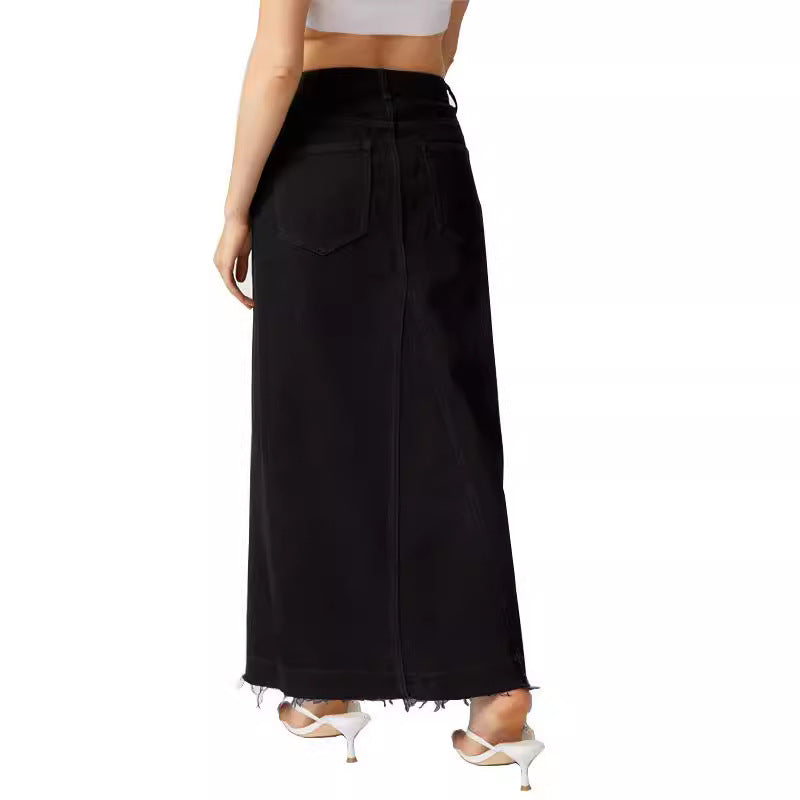 Damen Langer Denim-Rock mit Schlitz und moderner Waschung EB