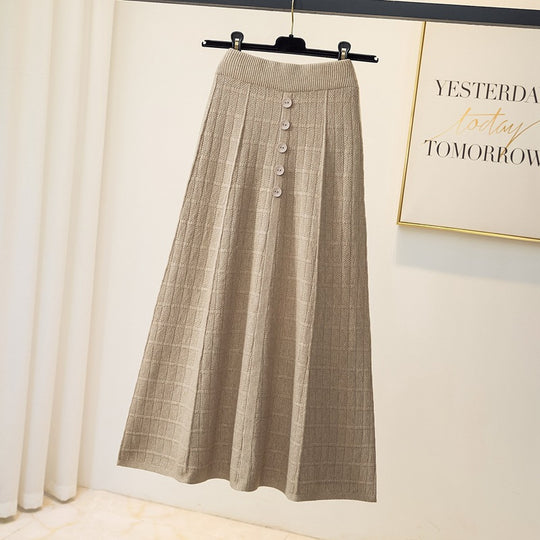 Damen Maxirock mit Struktur und Knopfdetails EB