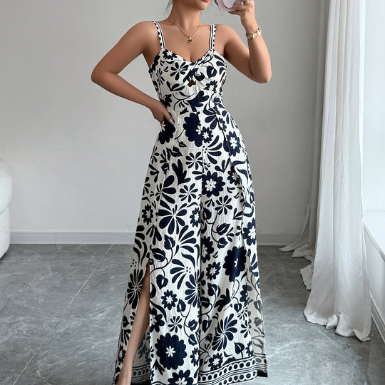 Damen Maxikleid mit tiefem Schlitz und floralem Muster EB