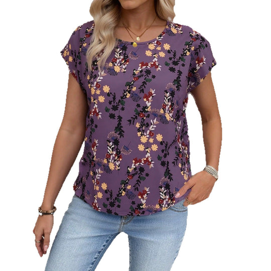 Damen Chiffonbluse mit floralen Mustern und weitem Schnitt EB