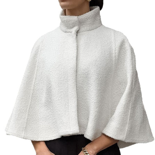 Damen Oversized Wollcape mit hohem Kragen und Knopfdetail EB