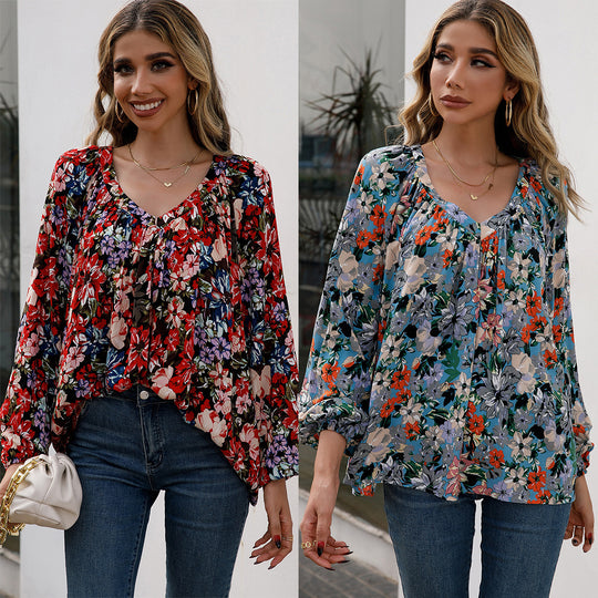 Damen Bluse mit floralen Mustern und luftigen Ärmeln EB
