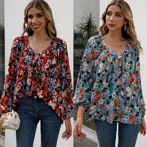 Damen Bluse mit floralen Mustern und luftigen Ärmeln EB