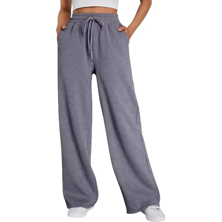 Damen nan weite Loungehose mit hohem Elastikbund, verstellbarem Kordelzug und fließender Palazzosilhouette EB