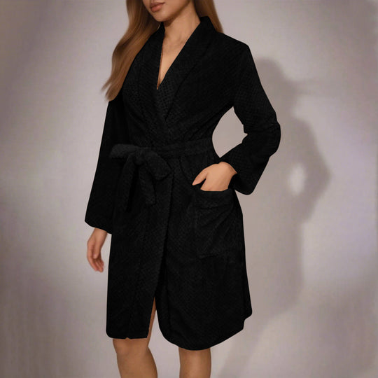 Damen Kuscheliger Bademantel mit Gürtel und Taschen EB
