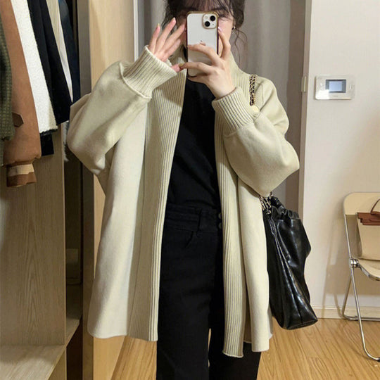 Damen Modischer Oversized Cardigan mit strukturiertem Kragen EB