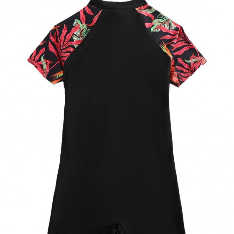 Damen Sportlicher Einteiler mit kurzem Ärmel und floralem Design EB
