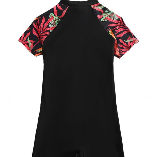 Damen Sportlicher Einteiler mit kurzem Ärmel und floralem Design EB