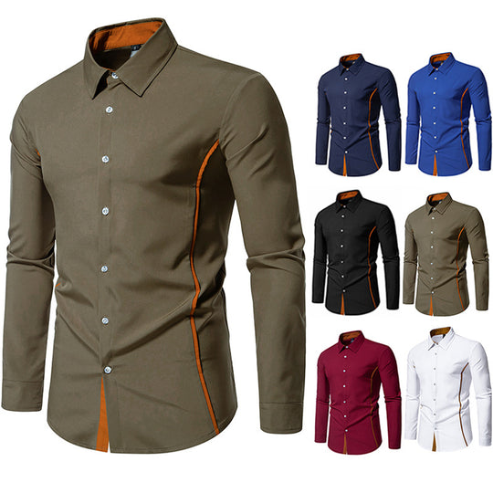 Herren elegantes Langarmhemd mit farblich abgesetztem Kragen und Manschetten EB
