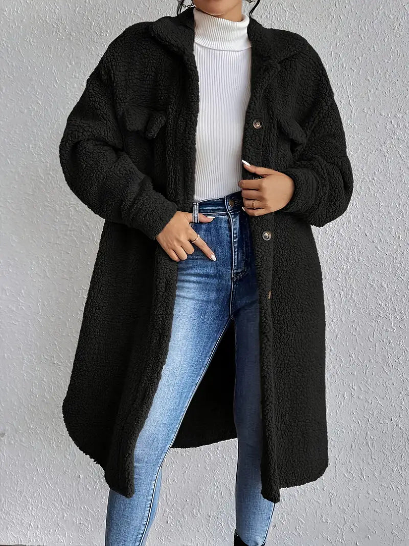 Damen Weiche und gemütliche Teddyjacke im Long-Format EB