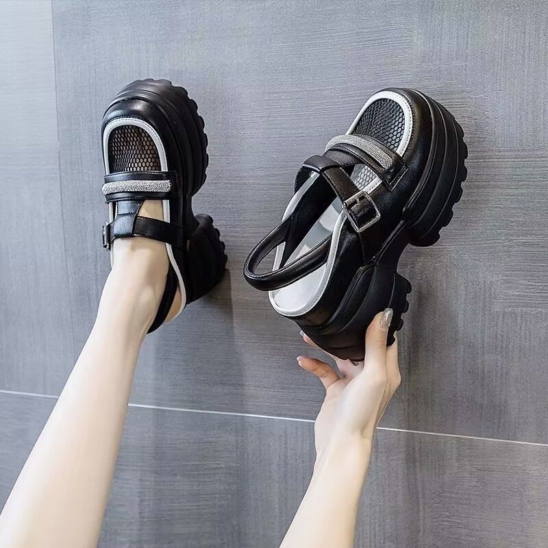 Damen Plattform-Sandalen mit doppelt verstellbarem Riemen und rutschfester Sohle EB
