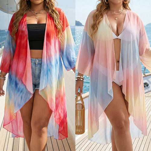 Damen transparenter Strandkimono mit trendigem Ombre-Design EB
