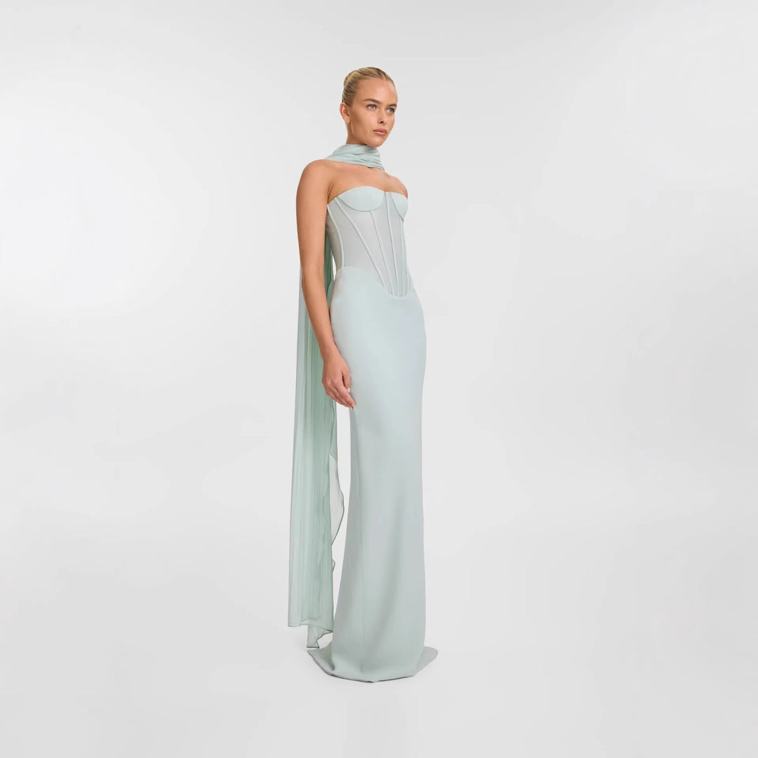 Damen Körpernahes Maxikleid mit eleganter Drapierung und innovativem Rückendesign EB