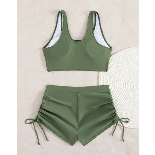 Damen Sportlicher Bikini mit gerafften Shorts EB