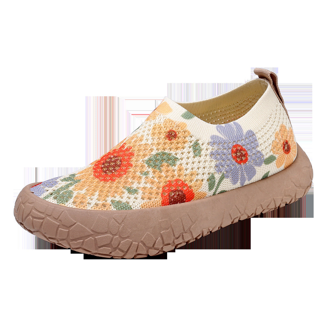 Damen Slip-On Freizeit-Schuhe mit Blumenmuster und rutschfester Sohle EB