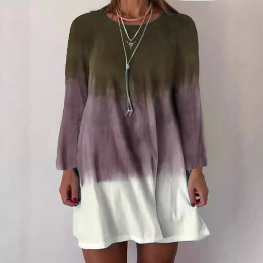Damen lässiges Langarmkleid mit einzigartigem Farbverlauf und lockerer Silhouette EB