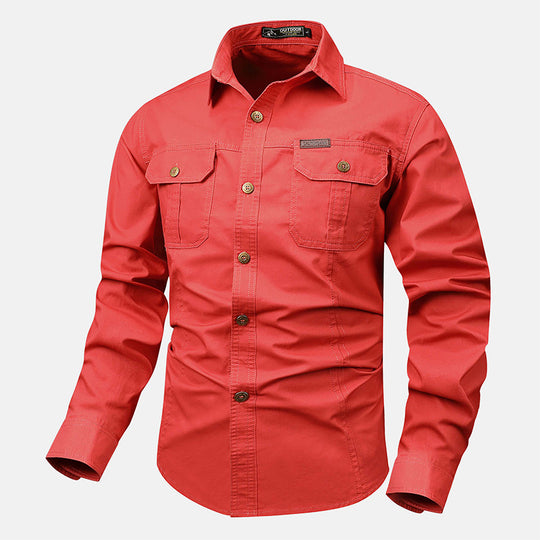 Herren nan lässiges militärisches Hemd mit Brusttaschen und Baumwoll-Twill EB