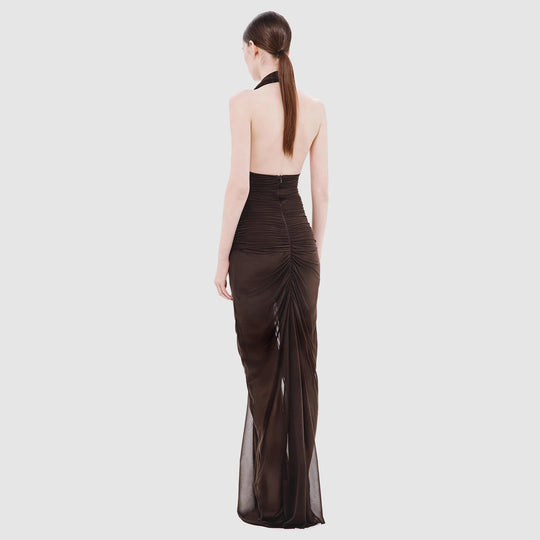 Damen elegantes trägerloses Abendkleid mit raffiniertem Drapé und tiefem Ausschnitt EB