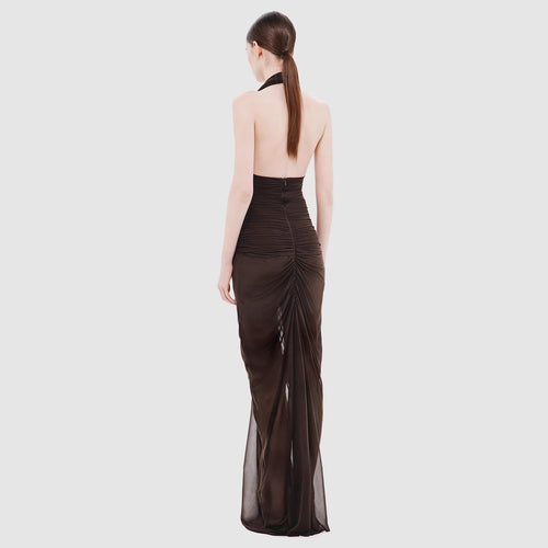 Damen elegantes trägerloses Abendkleid mit raffiniertem Drapé und tiefem Ausschnitt EB
