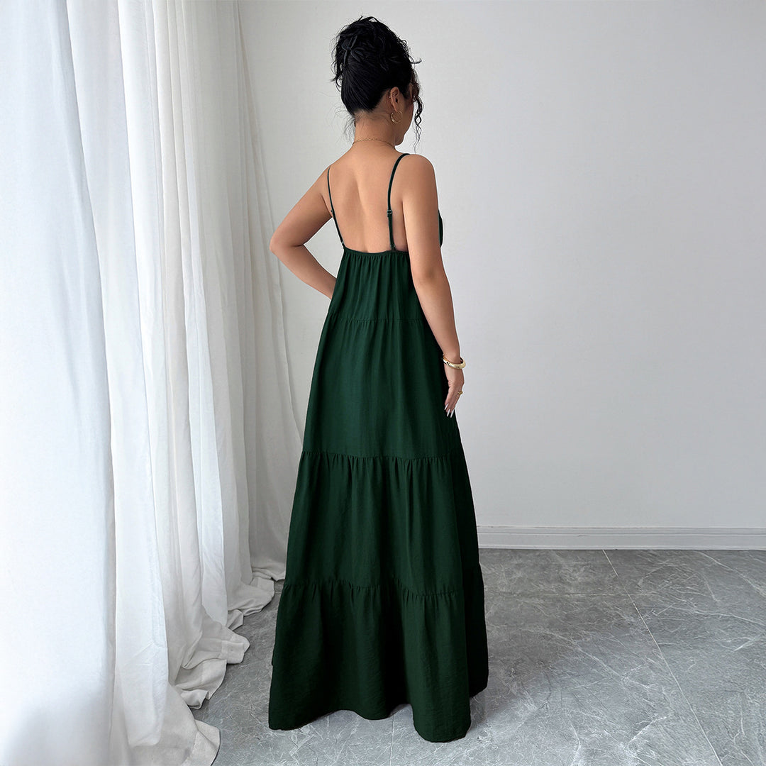 Damen Elegantes Maxikleid mit verstellbaren Spaghettiträgern und Rüschendetails EB
