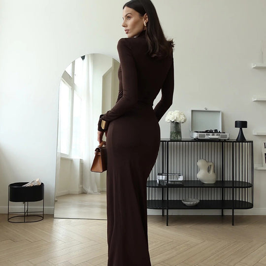 Damen Maxi-Kleid mit strukturiertem Wickeldesign und hohem Schlitz EB