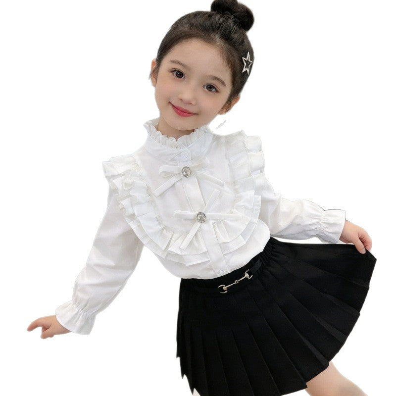 Mädchen elegante Bluse mit Volant und Rüschendetails EB