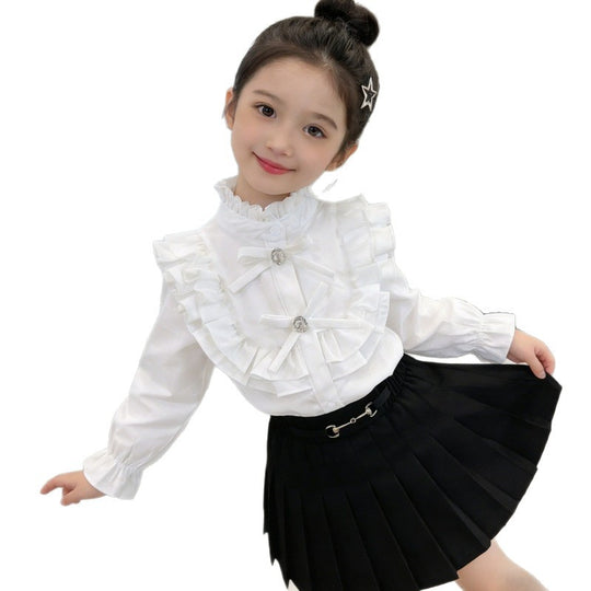 Mädchen elegante Bluse mit Volant und Rüschendetails EB