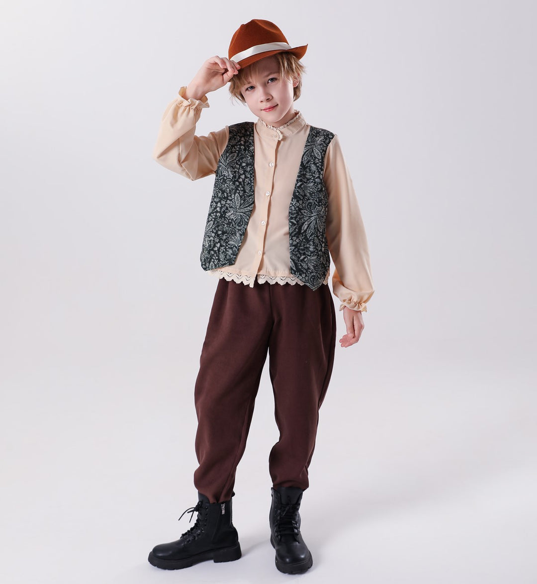 Unisex nan Kinderweste im Vintage Brokatstil mit floralem Jacquardmuster EB