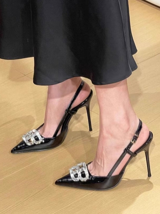 Damen elegante Slingback-Pumps mit funkelndem Schmuckdetail EB