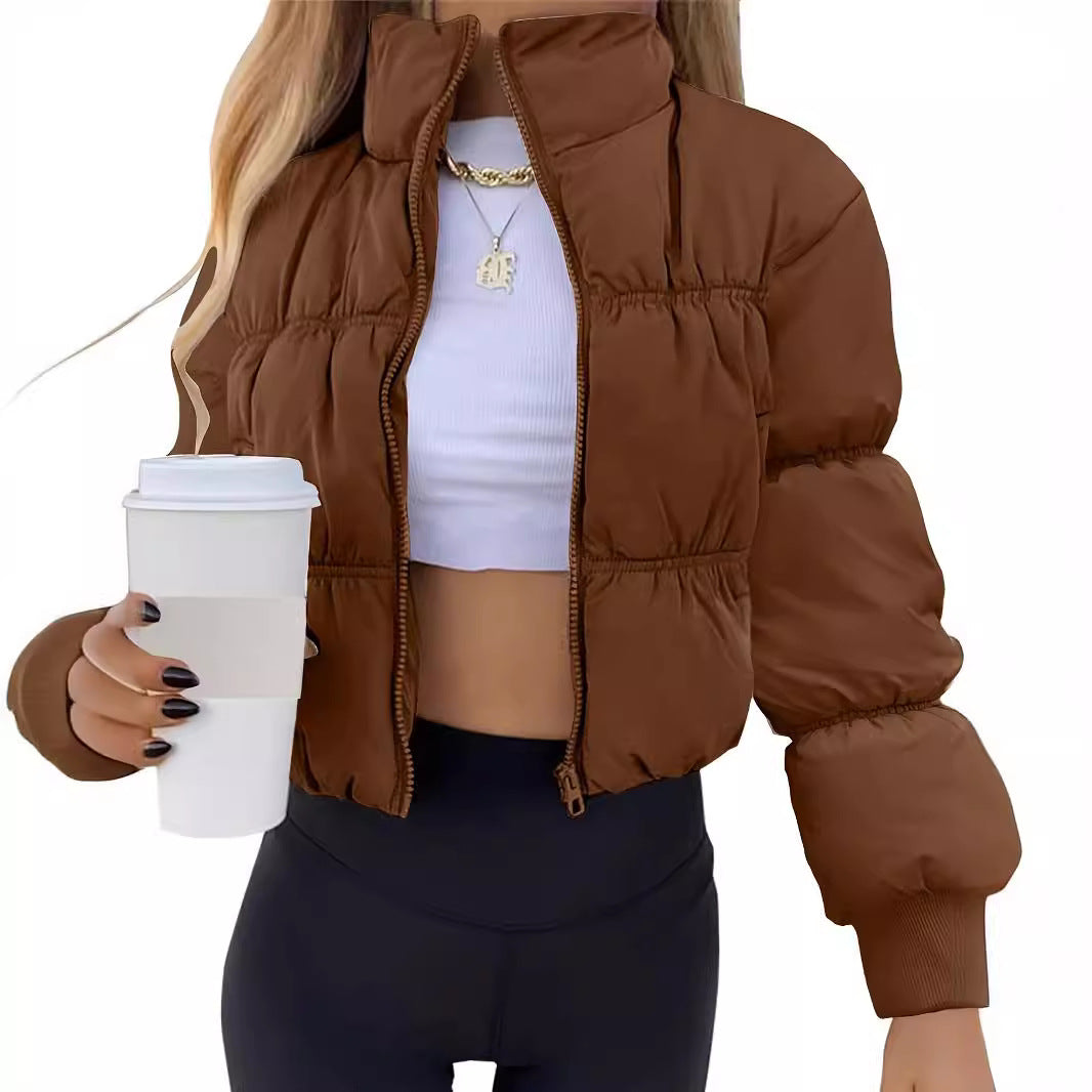 Damen gesteppte Kurzjacke mit hohem Kragen und voluminösem Schnitt EB