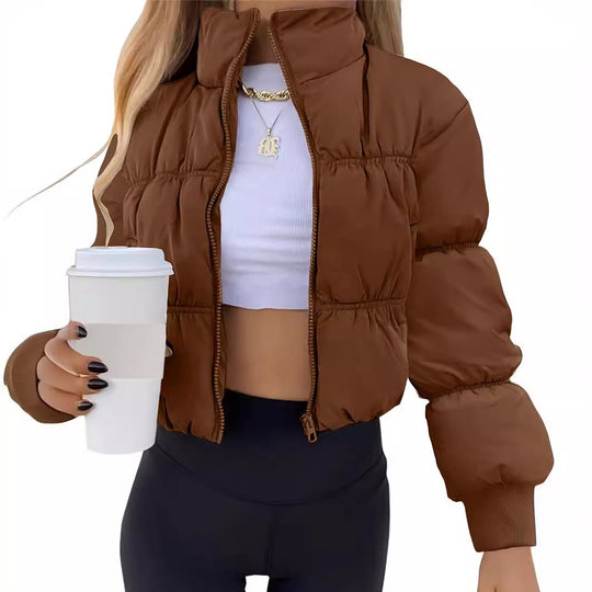 Damen gesteppte Kurzjacke mit hohem Kragen und voluminösem Schnitt EB