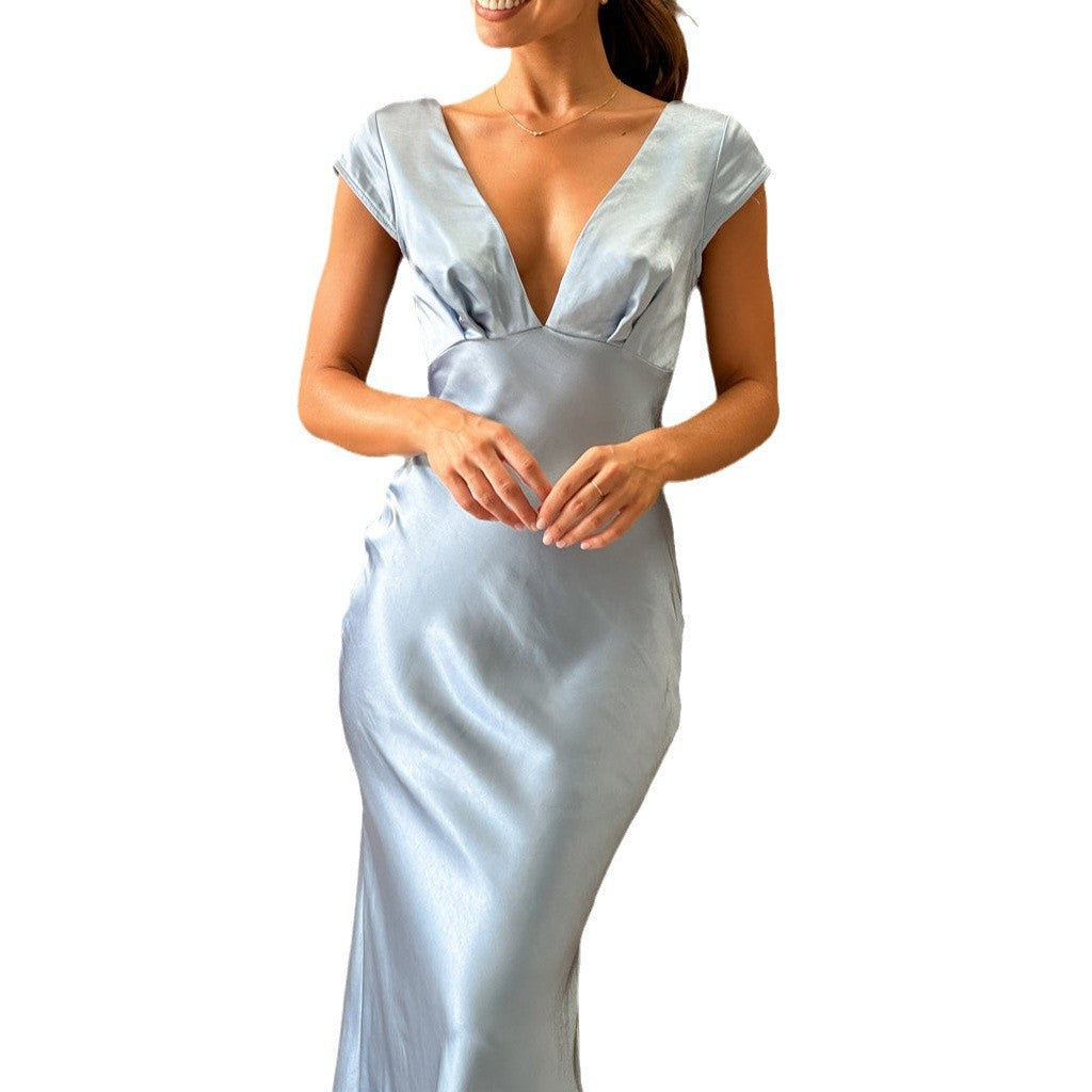 Damen langes Abendkleid mit schickem V-Ausschnitt und elegantem Fall EB