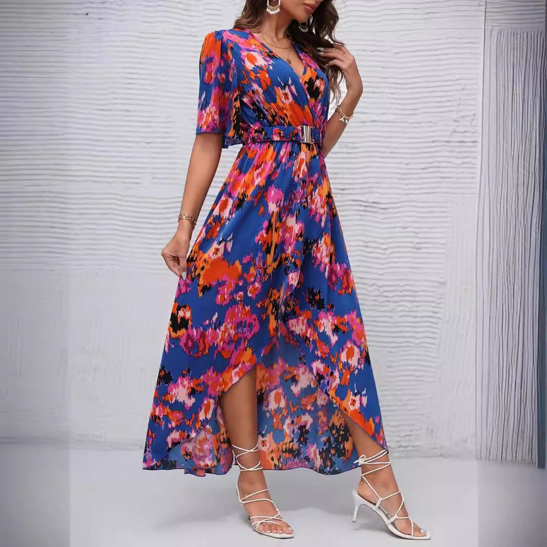 Damen Maxikleid mit asymmetrischem Saum und floralem Print EB