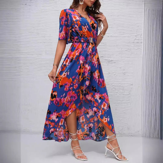 Damen Maxikleid mit asymmetrischem Saum und floralem Print EB