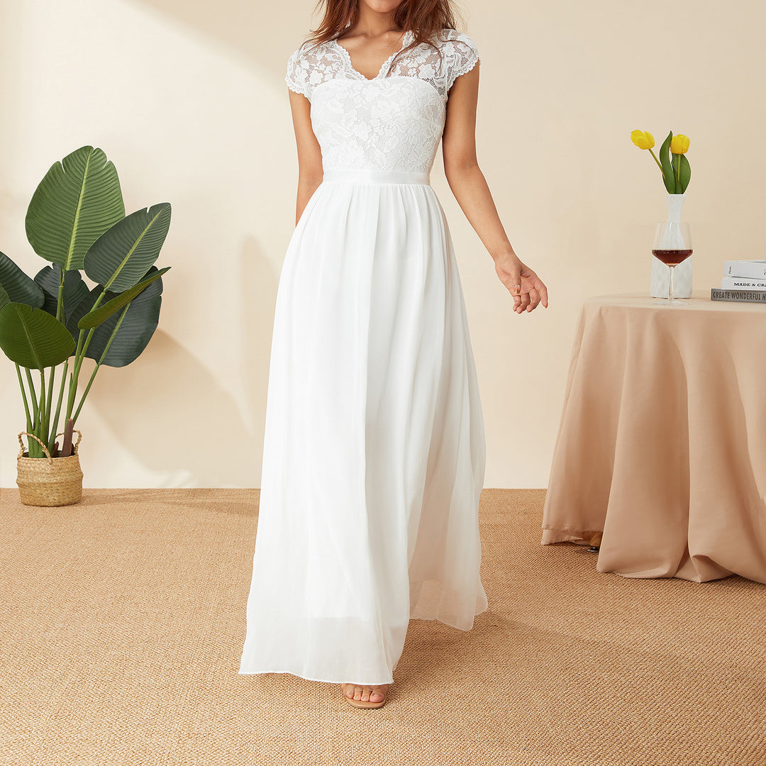 Damen Elegantes Spitzenkleid mit V-Ausschnitt EB