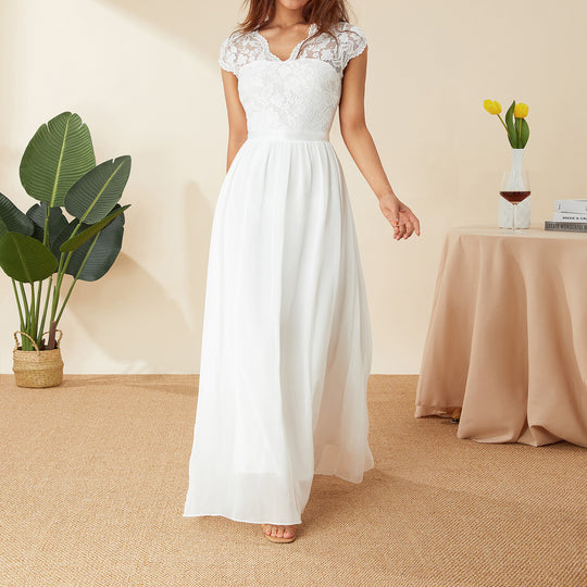Damen Elegantes Spitzenkleid mit V-Ausschnitt EB