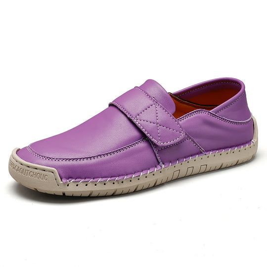 Damen Bequeme Slip-On Lederschuhe mit verstellbarem Klettverschluss EB