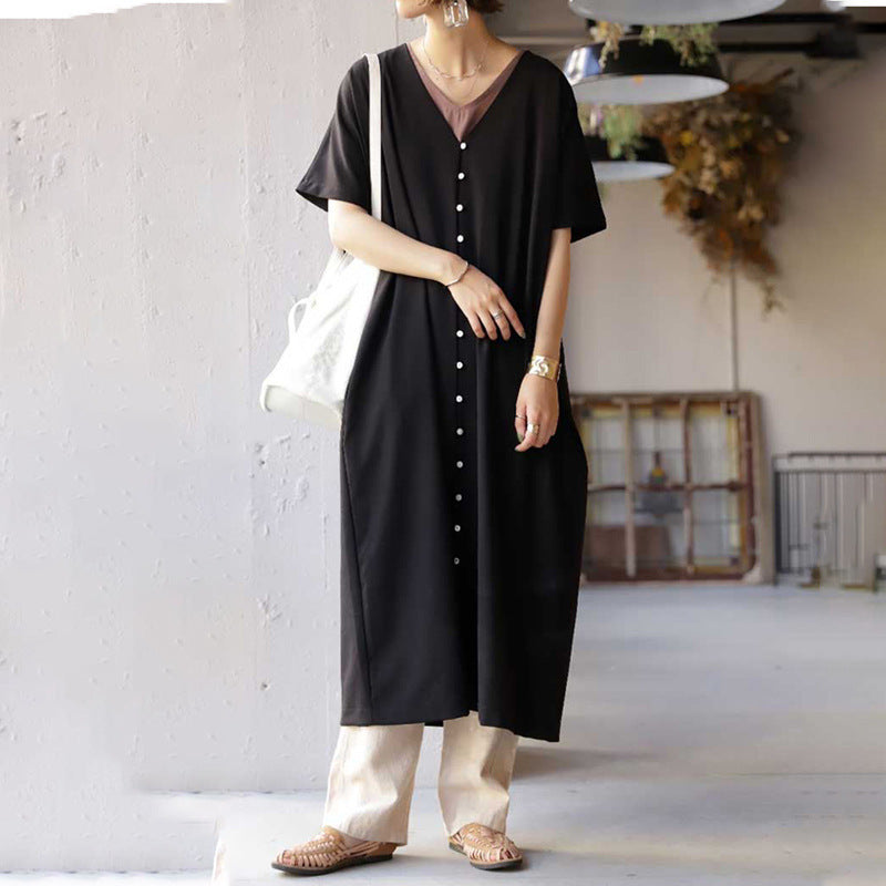 Frauen Langes Knopf-up Maxi Kleid EB