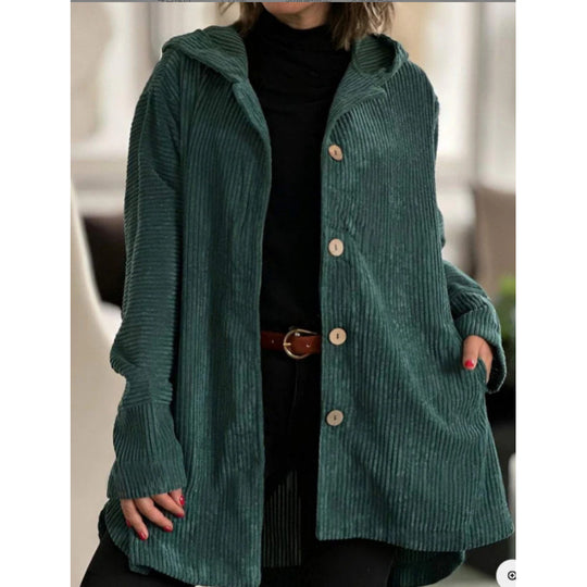 Damen kuschelige Kapuzenjacke aus feinem Cordstoff EB