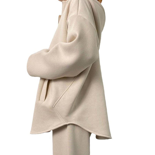 Damen lässiger Hoodie mit hochwertigem Reißverschluss und elastichem Bund EB